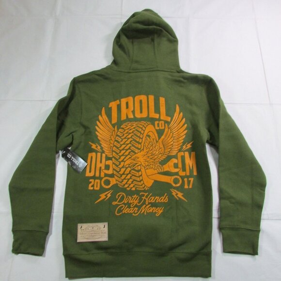 Troll Co. Men's SM Winged Roller Graphic Hooded Pullover Sweatshirt Military Gre - Picture 1 of 5